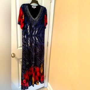 Serengeti sparkling jungle flowers dress, maxi, mesh fully lined, XL